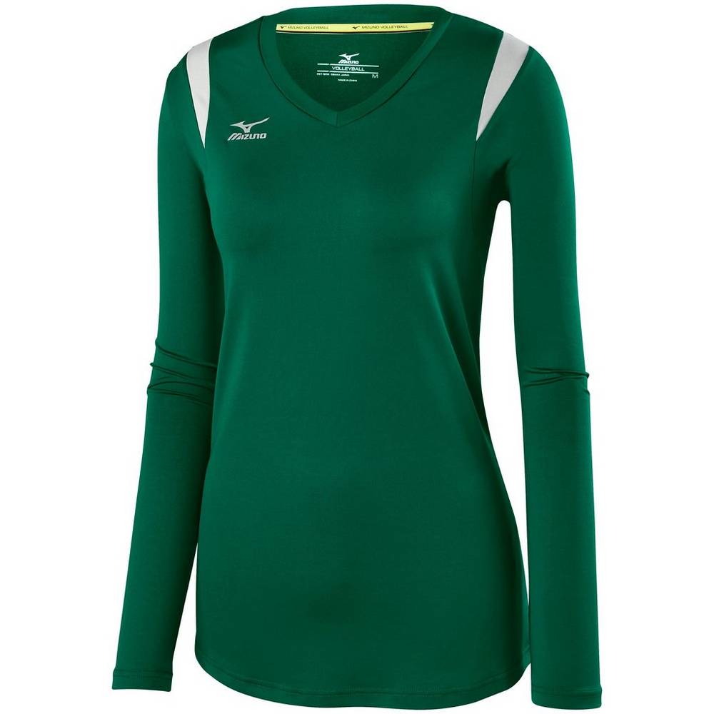 Camisas Mizuno Voleibol Balboa 5.0 Long Sleeve - Mulher - Verdes/Prateadas - FWMTR5042